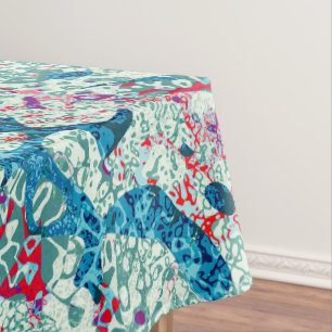 Blue Red Teal Spotted Graphic Abstraction Tablecloth