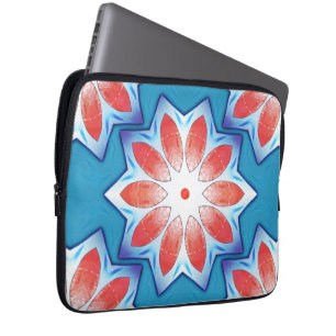 Blue red ten stub star kaleidoscope in soft shiny laptop sleeve