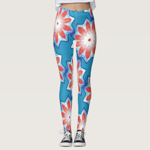 Blue red ten stub star kaleidoscope in soft shiny leggings