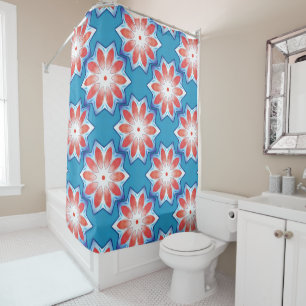 Blue red ten stub star kaleidoscope in soft shiny  shower curtain
