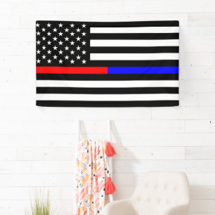 blue red thin line police firefighters symbol usa banner