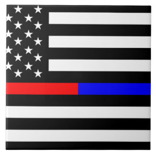blue red thin line police firefighters symbol usa ceramic tile