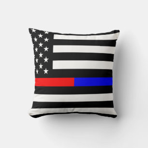 blue red thin line police firefighters symbol usa cushion