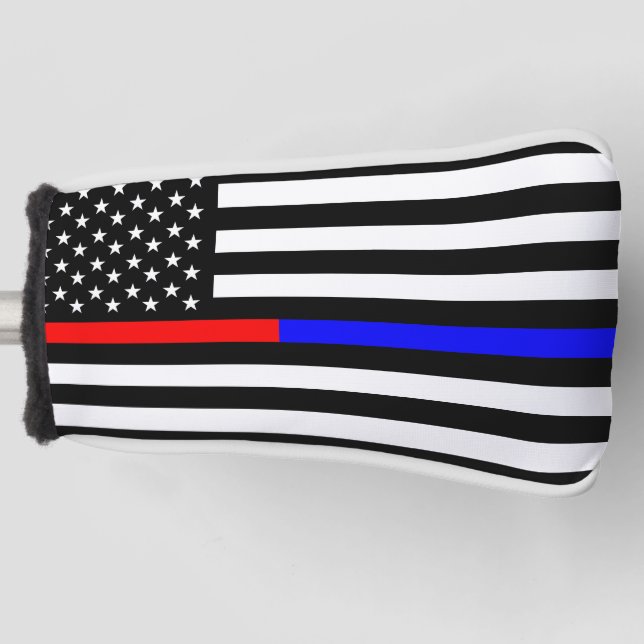 blue red thin line police firefighters symbol usa golf head cover (Front)