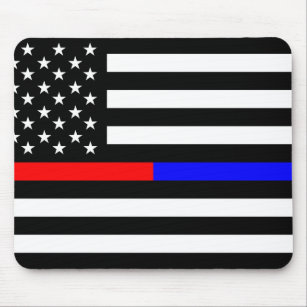 blue red thin line police firefighters symbol usa mouse pad