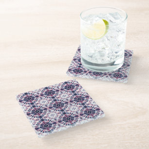 Blue & Red Tie Dye Pattern Glass Coaster