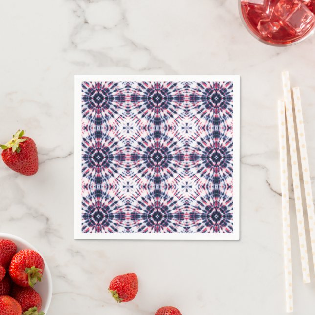 Blue & Red Tie Dye Pattern Napkin (Insitu)
