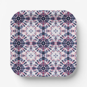 Blue & Red Tie Dye Pattern Paper Plate