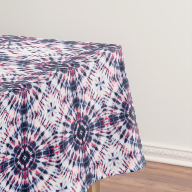 Blue & Red Tie Dye Pattern Tablecloth (In Situ)