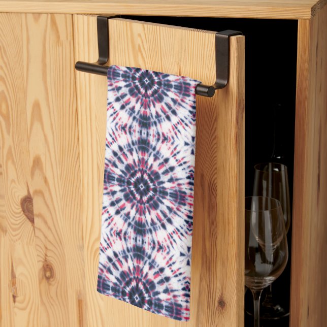 Blue & Red Tie Dye Pattern Tea Towel (Thirds Fold)