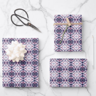 Blue & Red Tie Dye Pattern Wrapping Paper Sheet