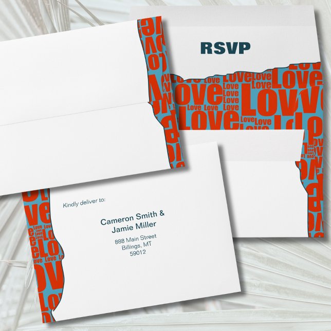 Blue Red Typography Border Autumn Wedding RSVP Envelope (Blue Red Typography Border Autumn Wedding RSVP Envelope)