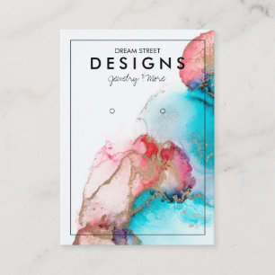 Blue Red Watercolor Gold Earring Display Card