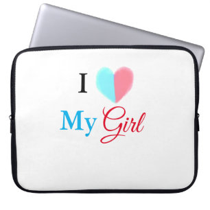 Blue red watercolor heart I love my girl name Laptop Sleeve