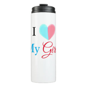 Blue red watercolor heart I love my girl name Thermal Tumbler