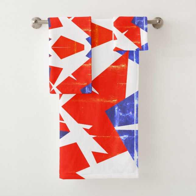 Blue Red White Abstract Art Bath Towels (Insitu)