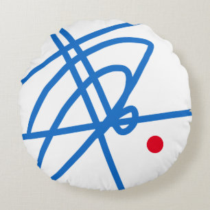 Blue Red White Abstract Art Minimalism Round Cushion