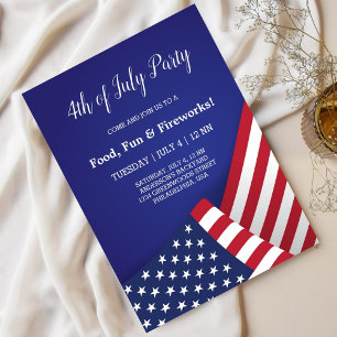 Blue Red White American Flag Modern 4th of July Invitation