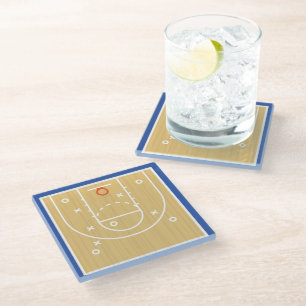 Blue Red White Basketball Sports Glass Coaster