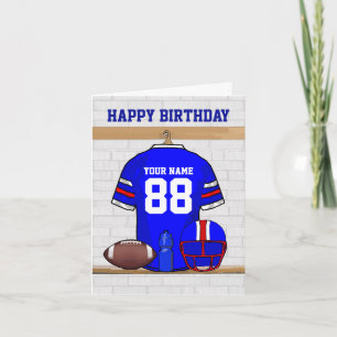 Blue Red White Football Jersey Happy Birthday Card