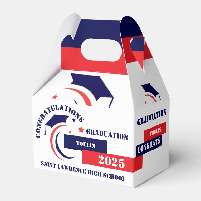 Blue Red White Graduation 2025 Custom Party  Favou Favour Box (Front Side)