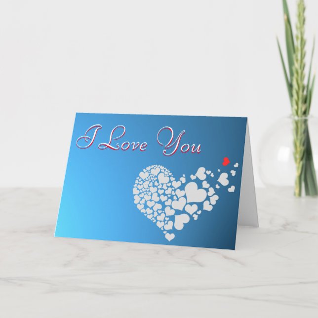 Blue Red White Heart I love you Holiday Card (Front)