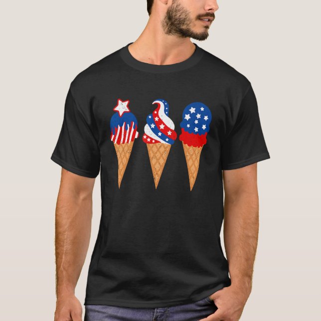 Blue Red White Ice Cream American Flag 4th Of July T-Shirt (Front)