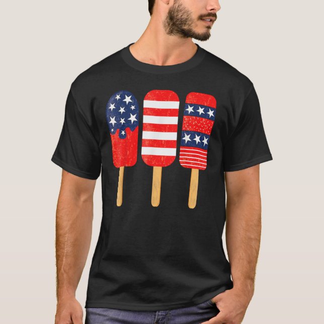 Blue Red White Ice Cream USA American Flag  4th Of T-Shirt (Front)