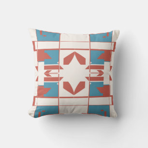 Blue Red White Mediterranean Chequerboard Mosaic Cushion