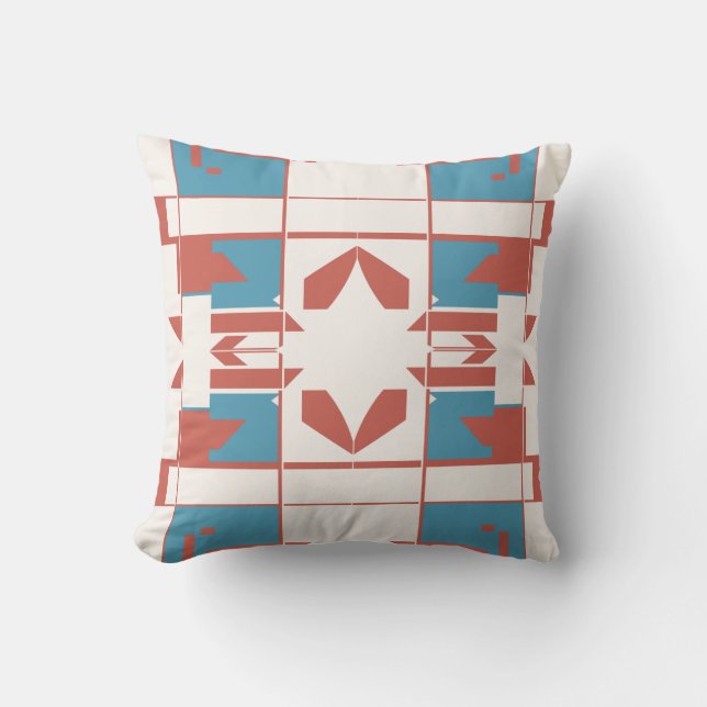 Blue Red White Mediterranean Chequerboard Mosaic Cushion (Front)