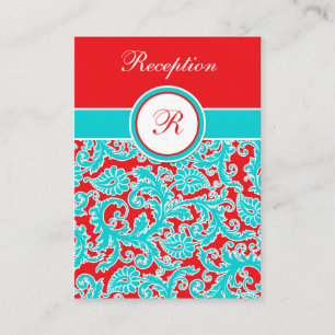 Blue Red White Monogram Damask Enclosure Card