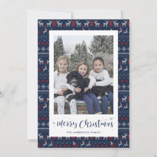 Blue Red White Santa Claus Photo Christmas Cards