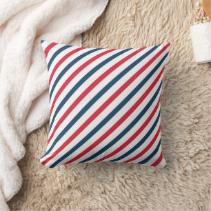 Blue, Red & White Striped Throw Pillow