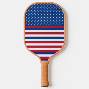 Blue Red White Stripes and Stars Pickleball Paddle