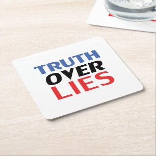 Blue, red, white "truth over lies" party square paper coaster