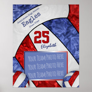 blue red white volleyball team photo poster
