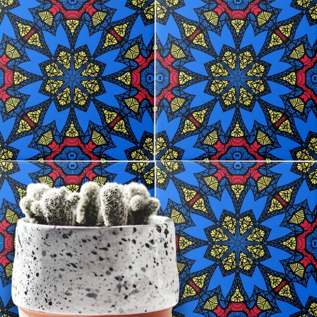 Blue Red Yellow African Ethnic Geometric Pattern Ceramic Tile (Creator Uploaded)