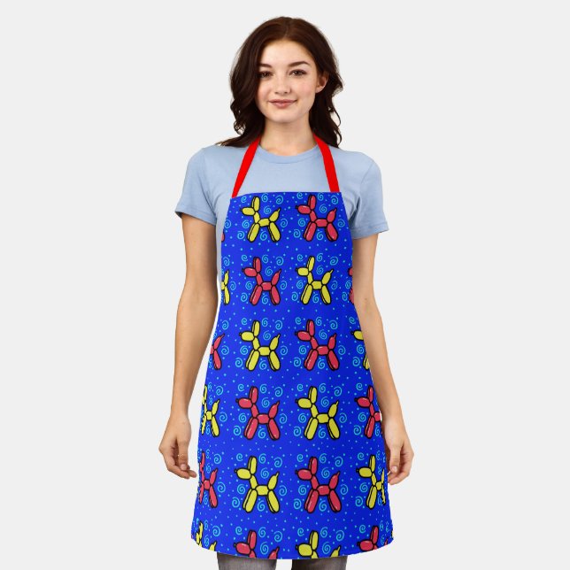 Blue, Red, Yellow Balloon Dogs Apron (Worn)