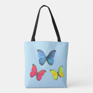 Blue Red & Yellow Butterflies on Light Blue Tote Bag