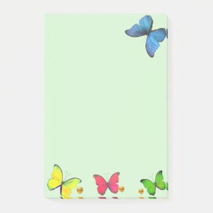 Blue Red & Yellow Butterflies on Light Green Post-it Notes