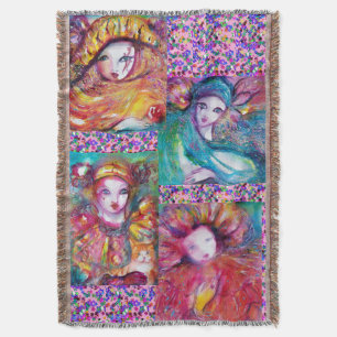 BLUE,RED,YELLOW CARNIVAL MASKS WITH CONFETTI THROW BLANKET