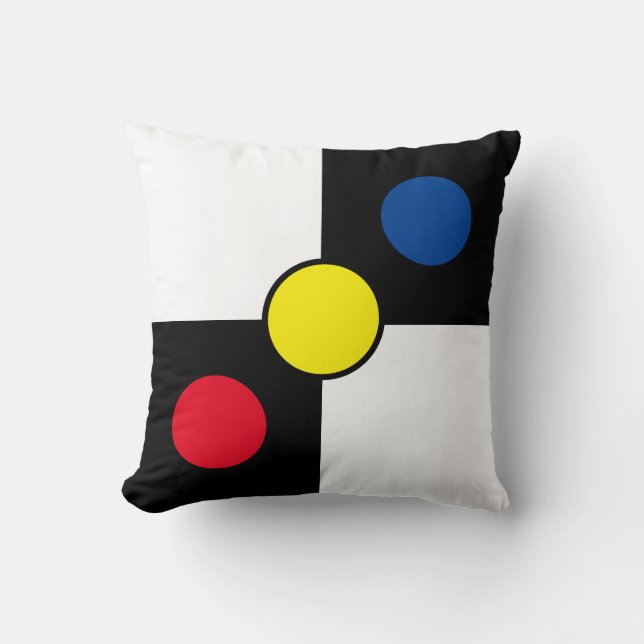 Blue Red Yellow  Circles on Black White Cushion (Front)