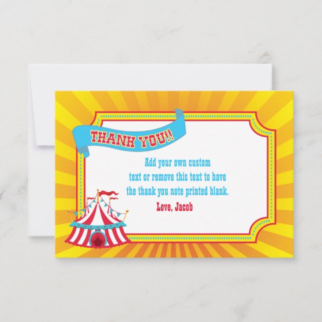 Blue, Red, Yellow Circus Tent | Thank You Cards (Front)
