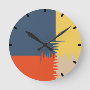 Blue Red Yellow Cream Round Clock