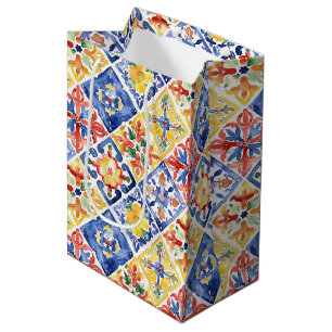 Blue Red Yellow Floral Abstract Cinco de Mayo Medium Gift Bag