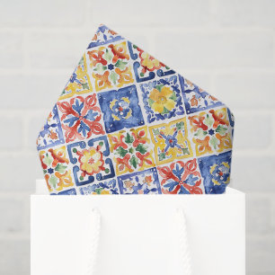 Blue Red Yellow Floral Abstract Cinco de Mayo Tissue Paper