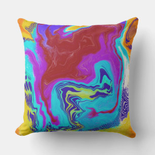 Blue, red, yellow Fluid Art Digital Pour Painting Cushion