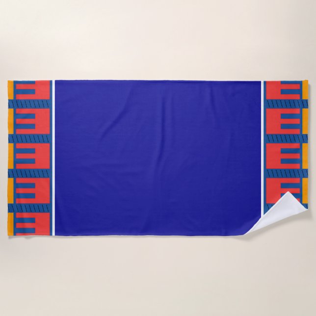 Blue + Red Yellow Geo Trim Beach Towel (Front)