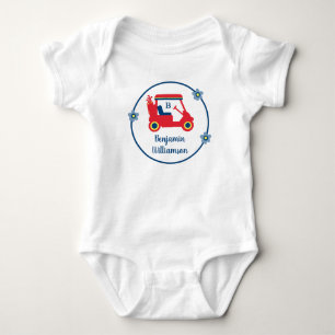 Blue Red Yellow Golf Theme Name Monogram  Baby Bodysuit