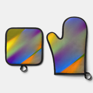 Blue red yellow green abstract pattern orangpurple oven mitt & pot holder set